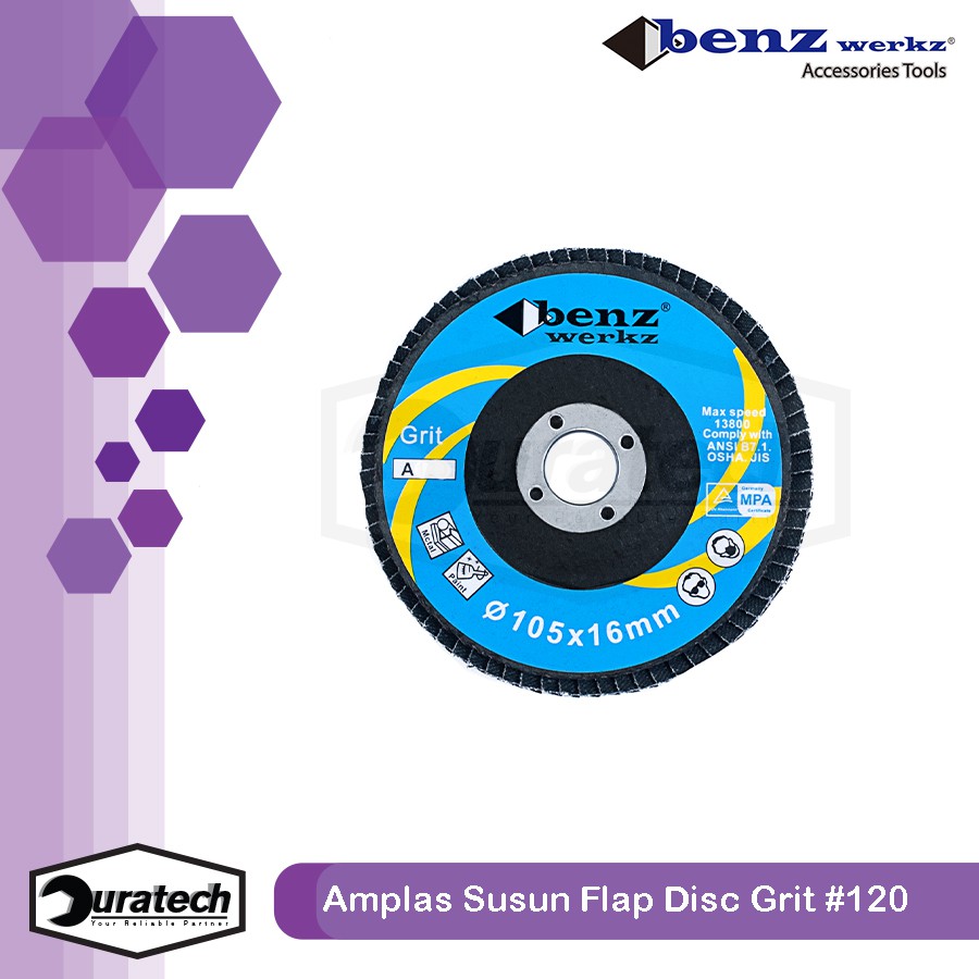 Flap Disc 4 inch / Amplas Susun Gerinda Grit A120 / Amplas Tumpuk Benz werkz dan Amplas bulat 4" sab