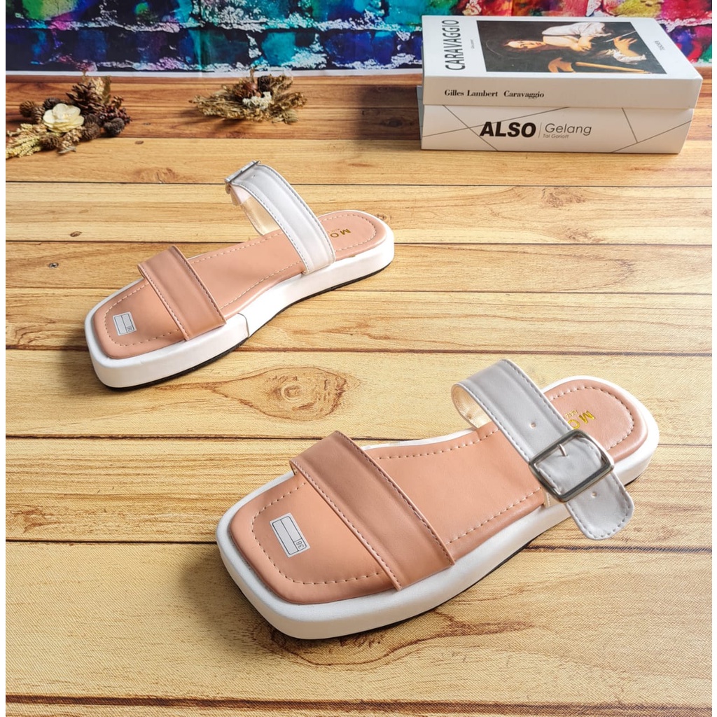 ABBUSHOES BK 04 flat sepon super ban 2 gerper khajol 3cm