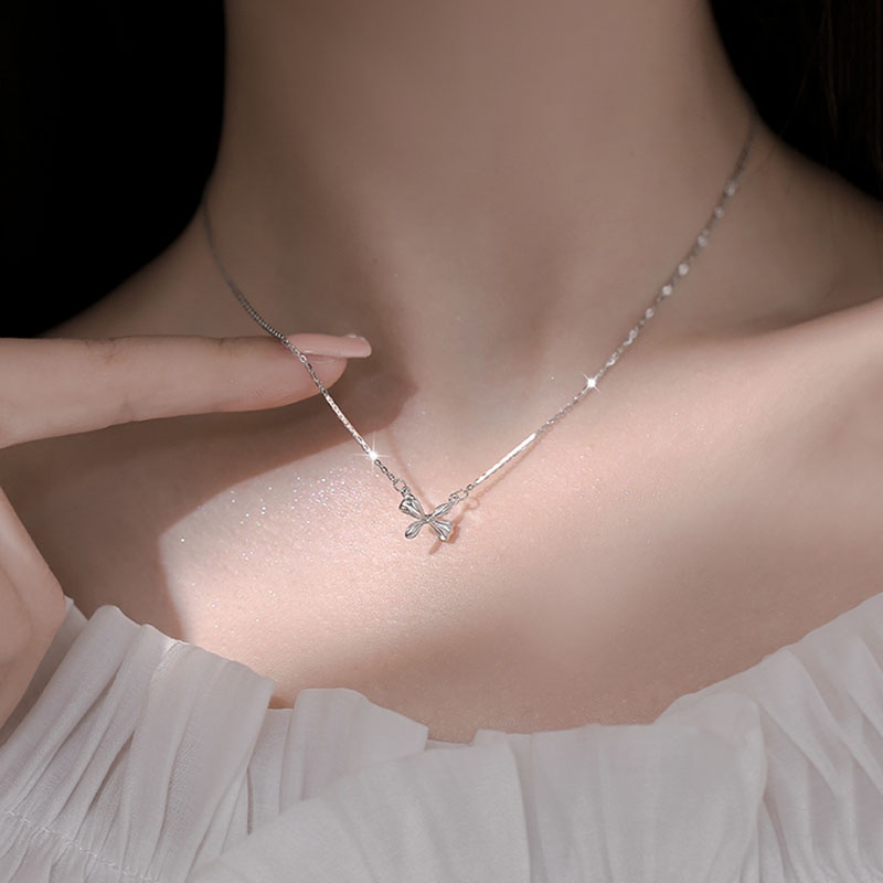 Kalung Rantai Silver Wanita Liontin Pita Untuk Pestahadiah 2022