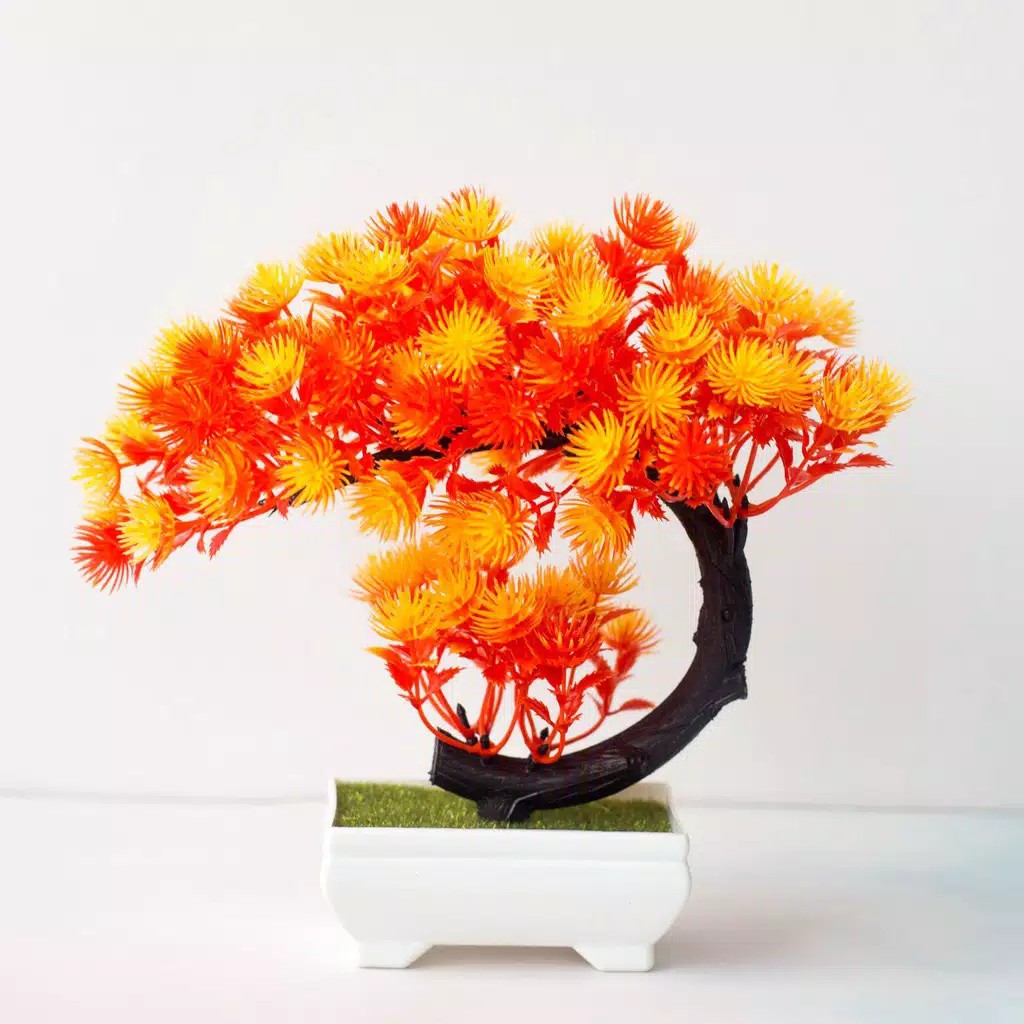 NM571 Bunga Plastik / Pajangan Bunga Artifisial / Vas Petak-Orange