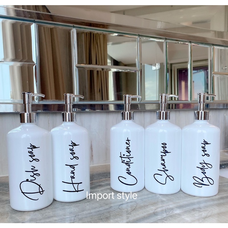 Botol putih GLOSSY 500ml STIKER HITAM EDITION . gold silver luxury aesthetic bottle refill tempat sabun cair pump estetik