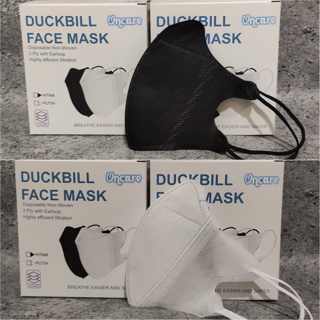 Masker Duckbill 3 Ply 1 Box Isi 50 Pcs Earloop Disposable Face Mask 3ply Warna Hitam / Putih