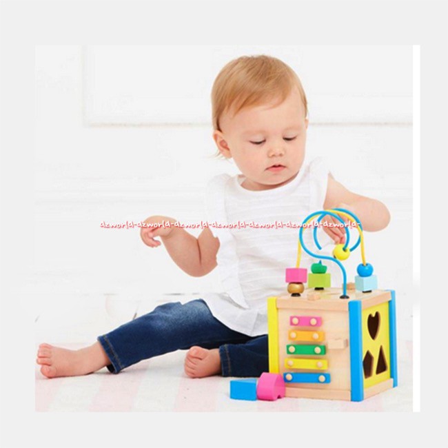 ELC Mini Wooden Activity Cube Mainan Belajar Jam Spin Slab Buat Anak