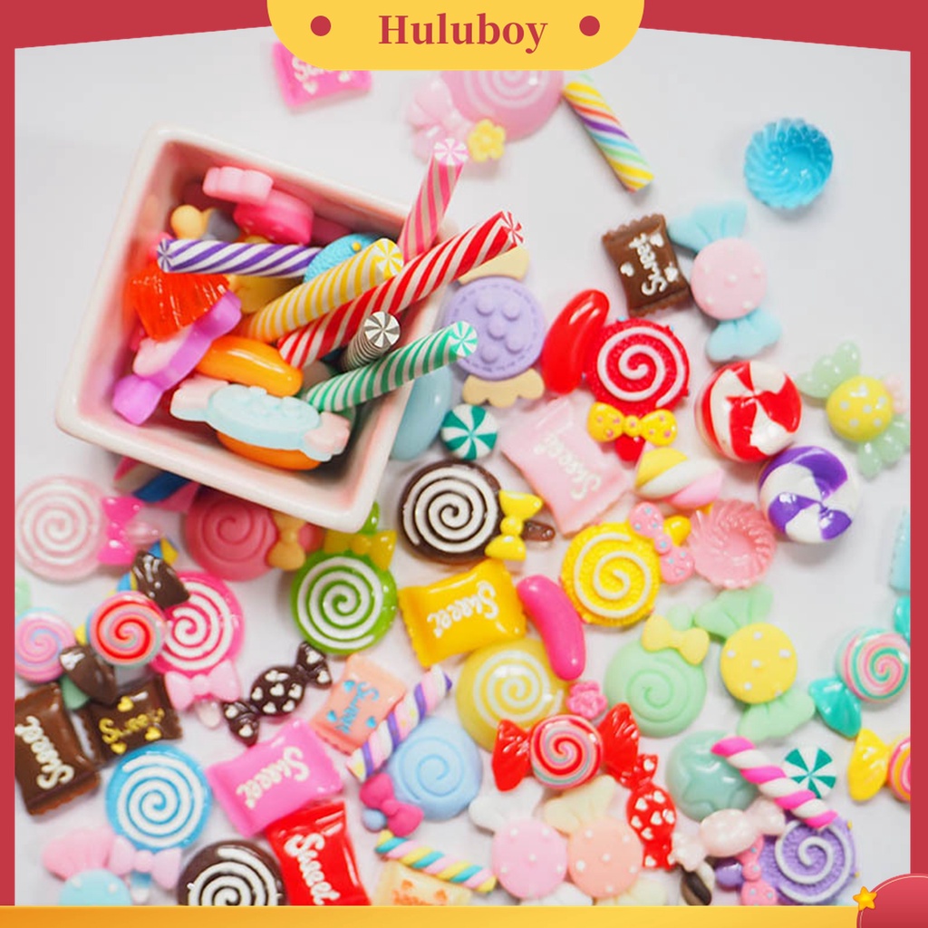 Huluboy Huluboy♡ 30 / 50 / 100 Pcs Ornamen 3D Bahan Resin Akrilik Bentuk Permen Untuk Dekorasi Manicure