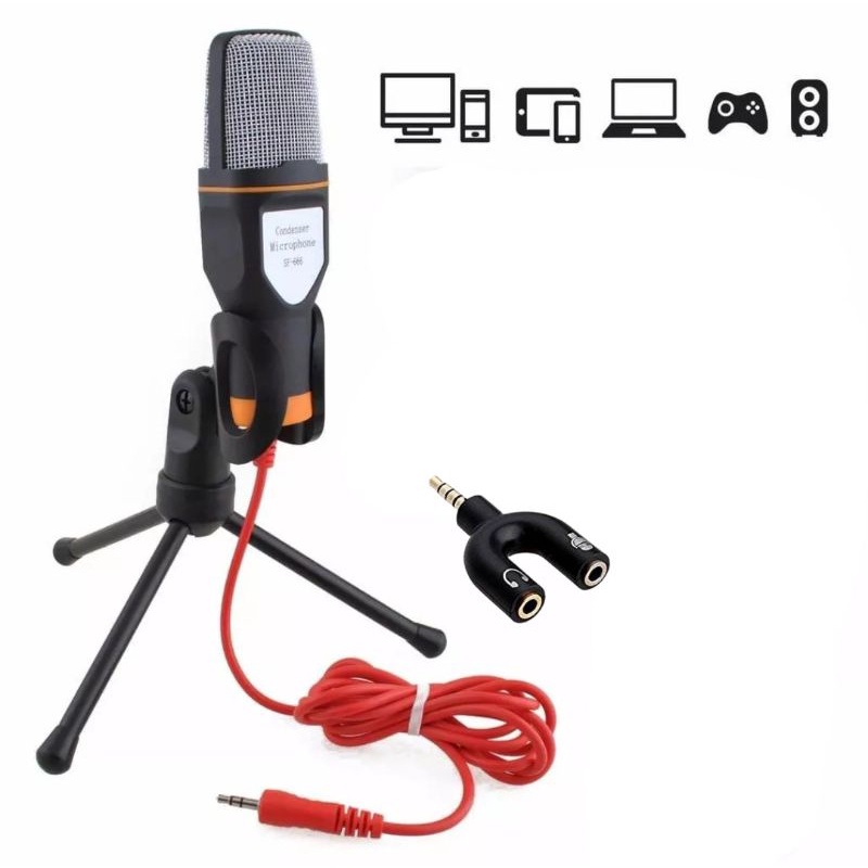 Microphone Condenser  Podcast Laptop PC SF-666 Studio with Stand Jack 3.5mm  Microphone SF666