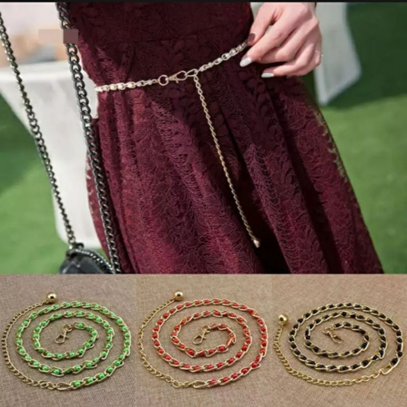 Ikat Pinggang Wanita H163 Belt Rantai SLIM MODEL MUTIARA Fashion Wanita/Terbaru/Terlaris