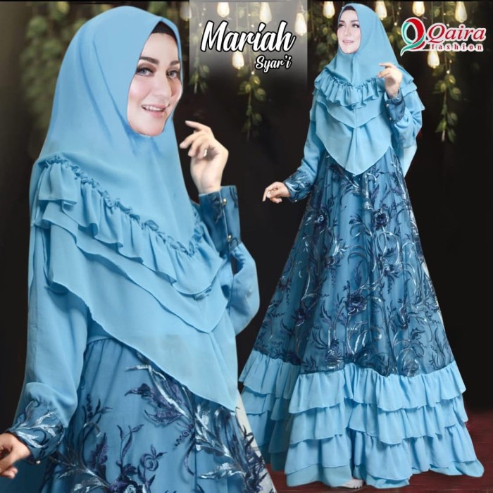 PREMIUM BAJU GAMIS WANITA SYARI MARIAH 2 WARNA GAMIS LEBARAN TERBARU MEWAH - BIRU