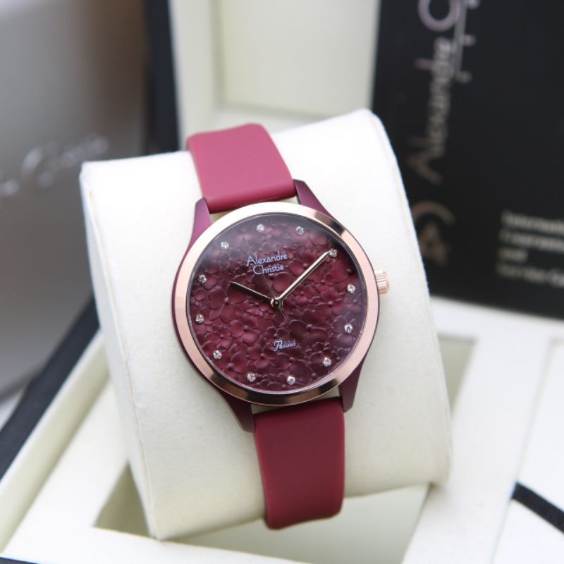 JAM TANGAN WANITA ALEXANDER CHRISTIE AC 2A03 RUBBER MERAH ORIGINAL