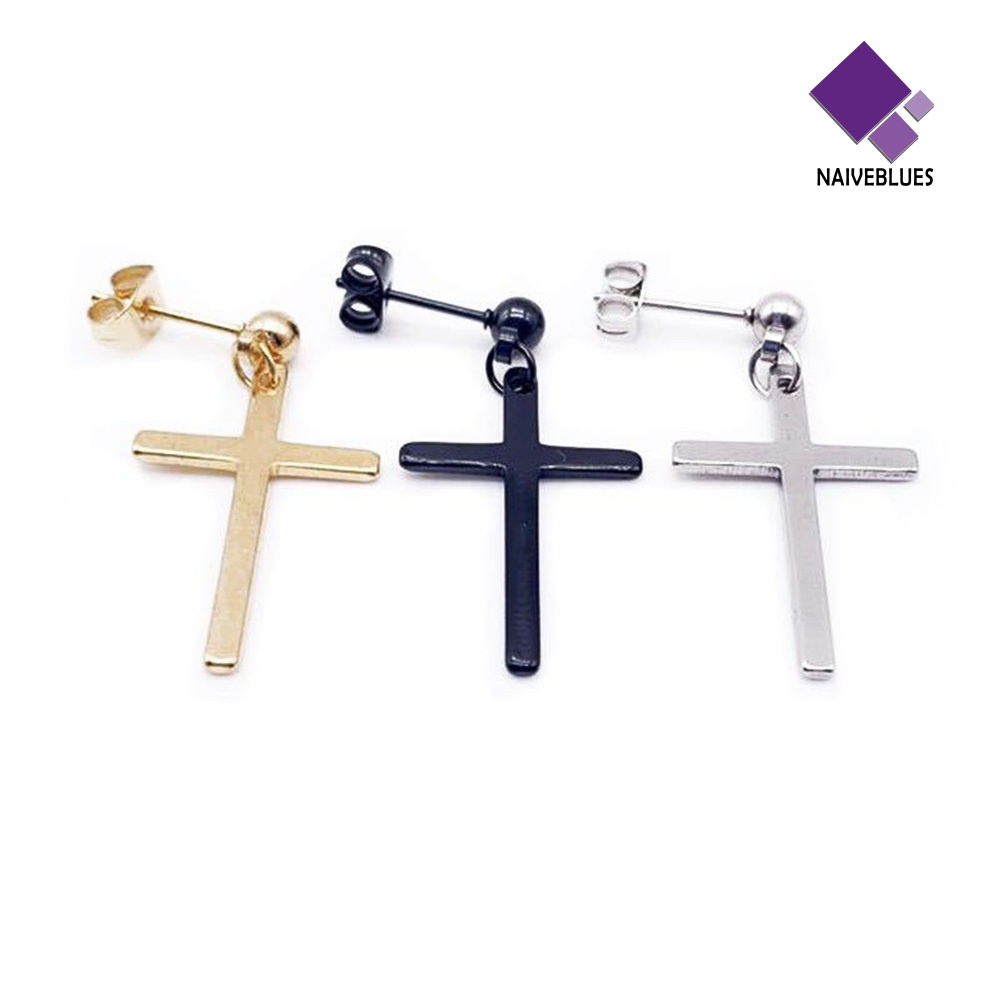 1pc Anting Stud Desain Salib Menjuntai Bahan Stainless Gaya Punk Untuk Pria Dan Wanita