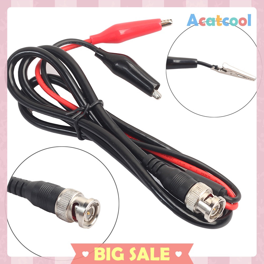 BNC Male Plug to Dual Alligator Clip Oscilloscope Test Probe Lead Cable 1m