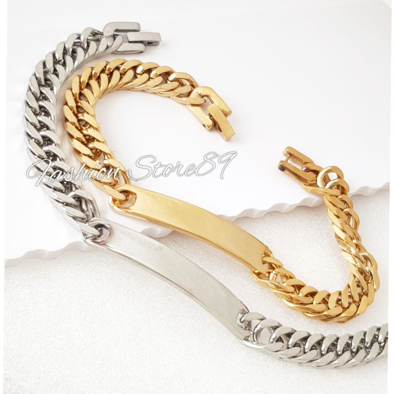 Gelang Rantai Plat Titanium Impor gold silver Premium Bestquality antikarat