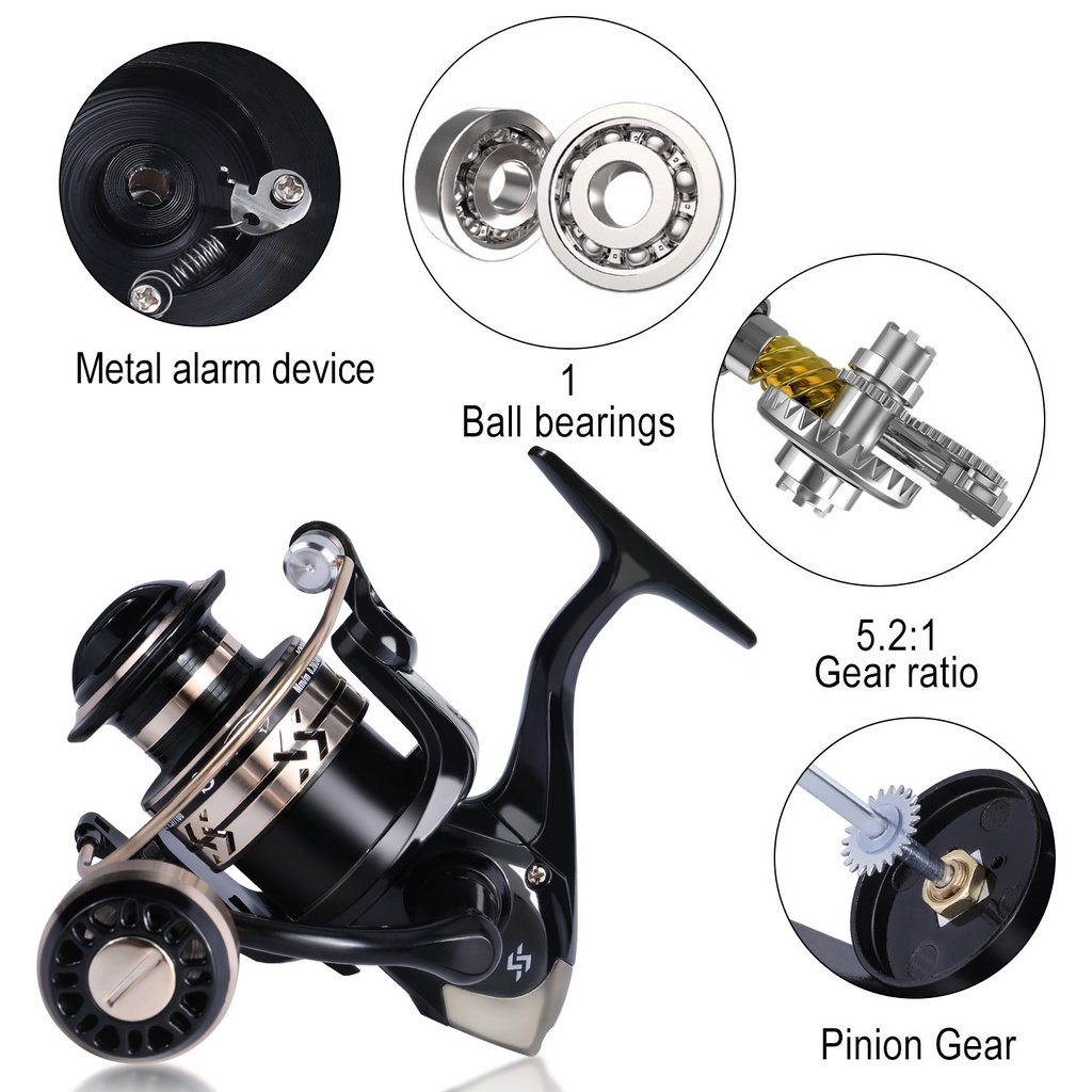 Reel Pancing 1 BB Fishing Reel Spinning Fishing Reel 5.2: 1 Rasio Gear Fishing Reel Untuk Memancing Air Tawar (Tape A/Tipe B) Tambahan kail ikan dan 5 cacing merah kecil