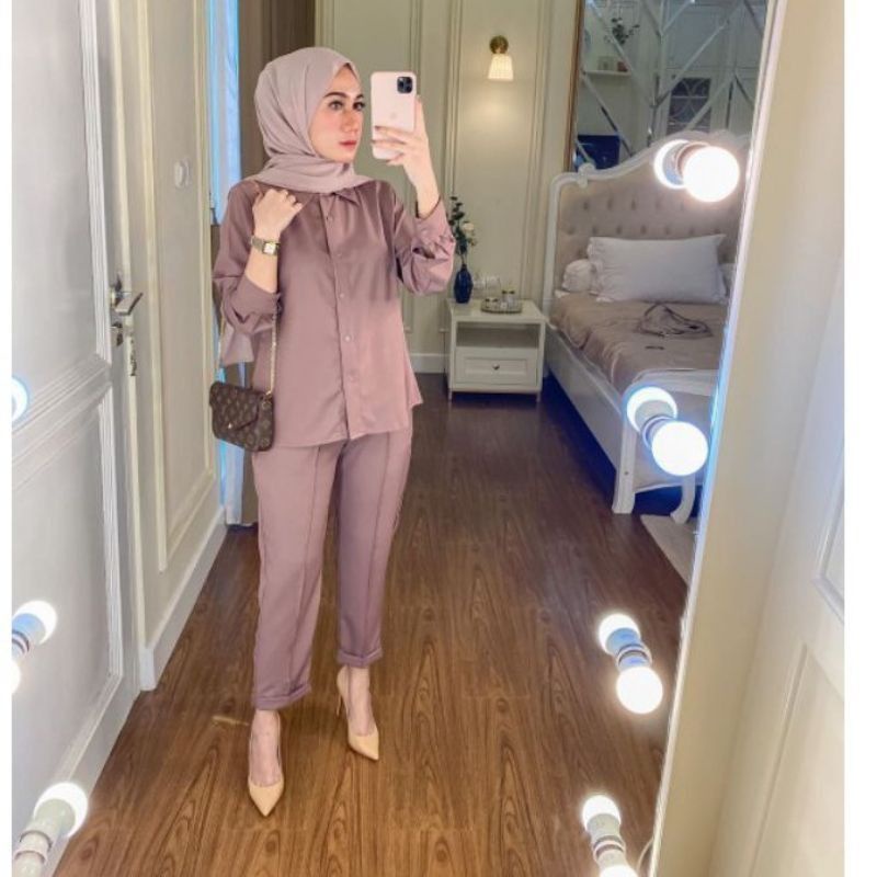 FASHION VIRAL WANITA MUSLIM REFINA BASIC ONESET SALSABILA SIZE M L XL BAJU SETELAN FORMAL WANITA