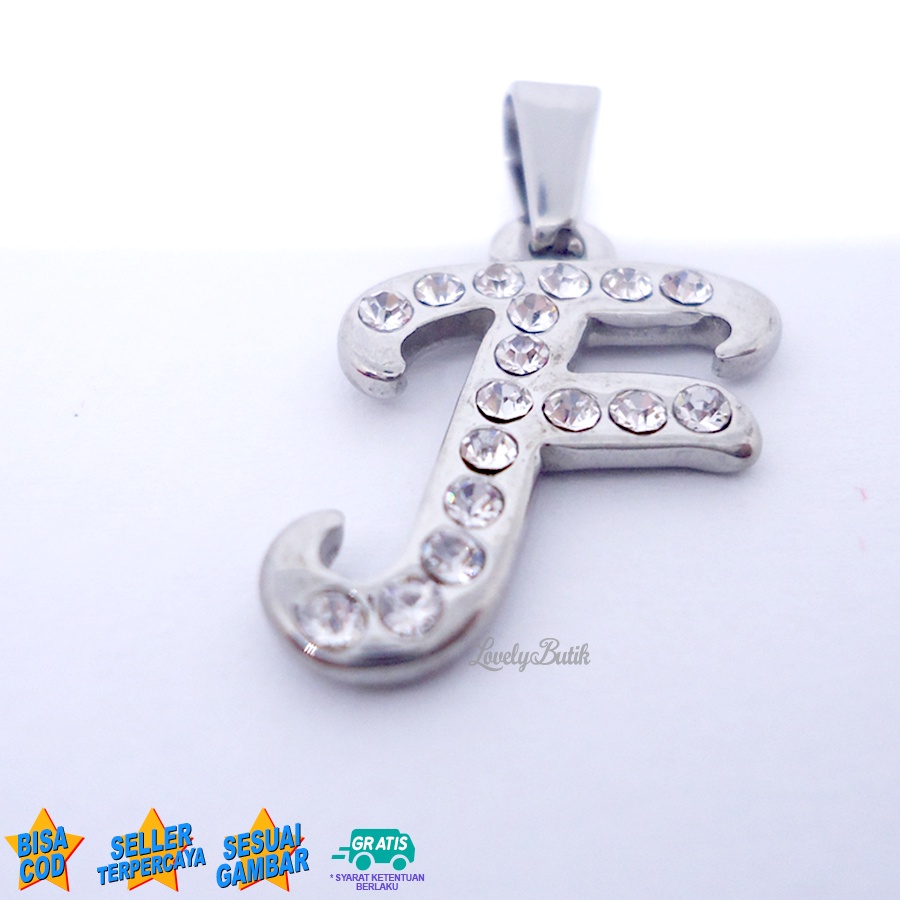 Lovelybutik Liontin Huruf Titanium Liontin Inisial Abjad F Klasik