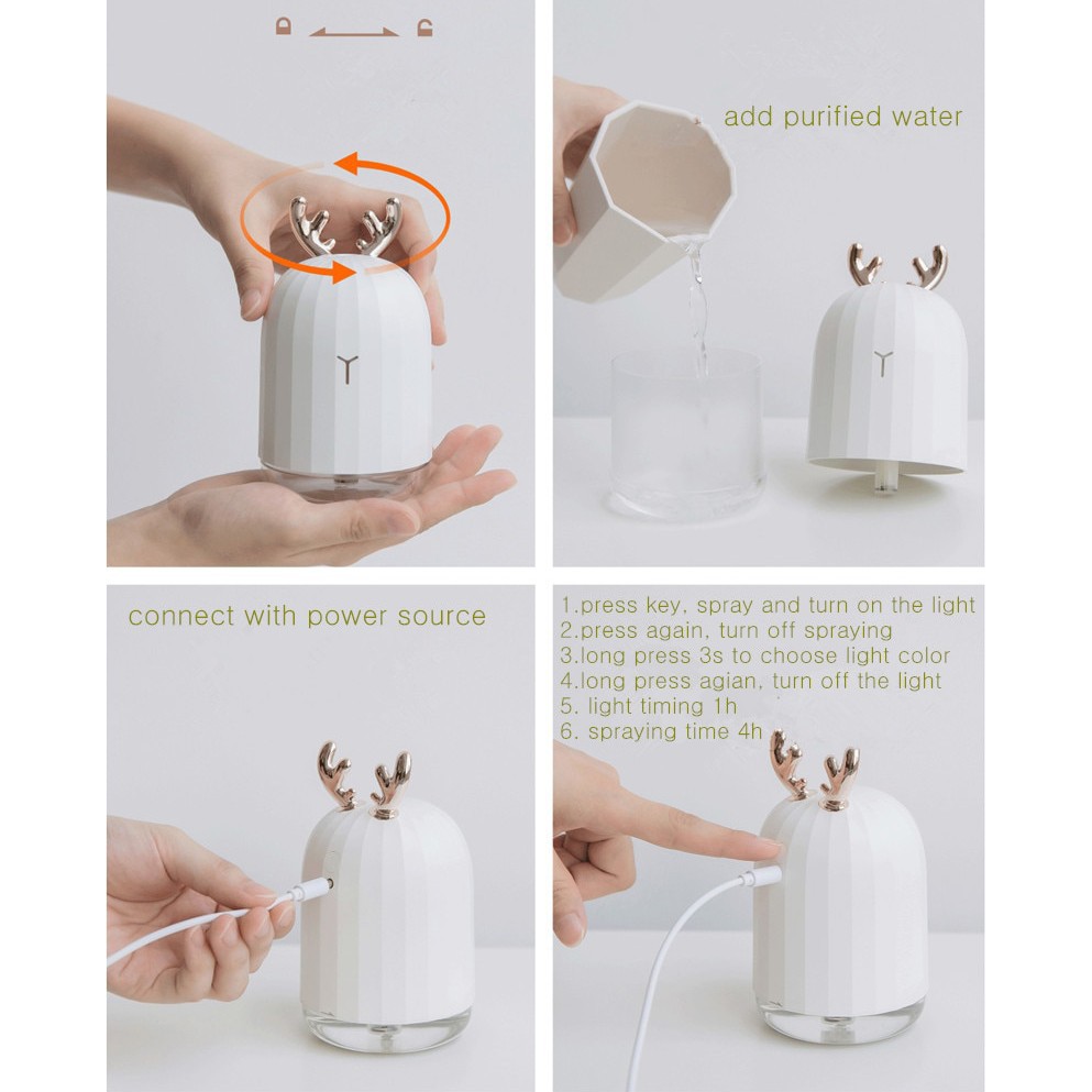 3Life Air Humidifier Pelembab Udara Essential oils Aromatherapy 220ml White Deer Grab Medan