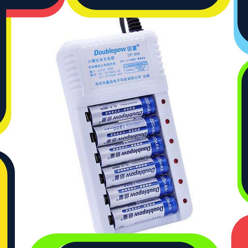 Bayar Ditempat DOUBLEPOW Charger Baterai 6 slot AA/AAA with 6PCS AA 1200mAh - DP-B06