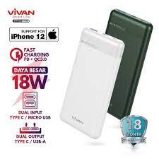 VIVAN VPB-M10 10000mAh QC3.0 PowerBank with type-C 3A Cable white - Black and white