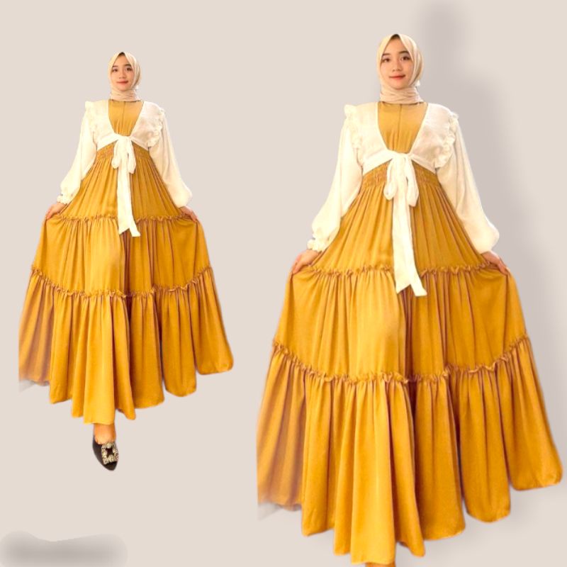 CATHLEEN DRESS ORIGINAL BY MISS KAMI HIJAB / DRESS LEBARAN TERBARU / GAMIS VEST LEBARAN KEKINIAN