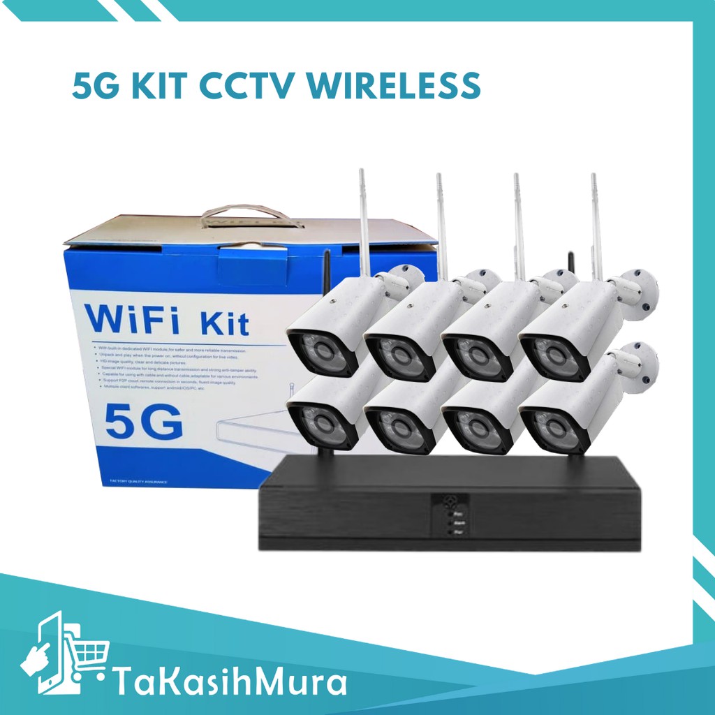 Paket CCTV Wifi Wireless 8 camera NVR KIT FULL HD 1080P IP Cam Garansi - 5G Kit