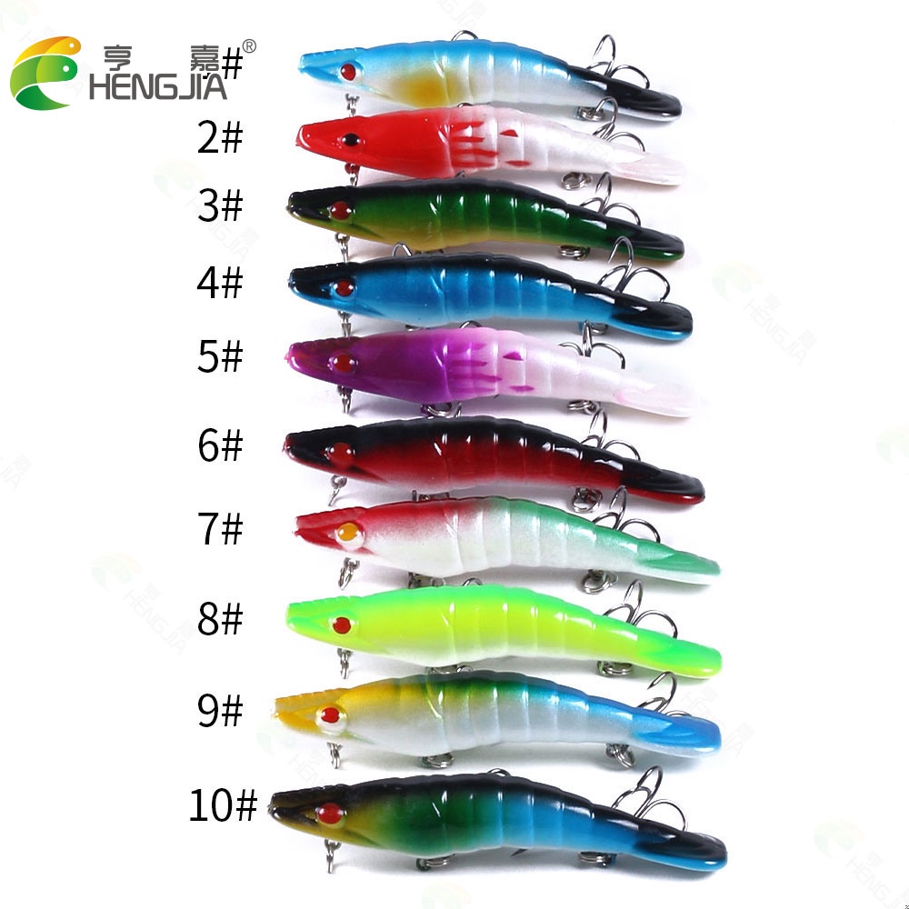 Hengjia 1pc Umpan Pancing Hard Bait Bentuk Udang Mata 3d 8.5cm / 8.3g Dengan 2 Kail