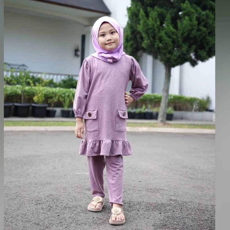 TERBARU SETELAN MUSLIM ANAK  5-6 TAHUN/RIHANA SET KIDS/SET TUNIK ANAK KEKINIAN/PAKAIN MUSLIM ANAK MODEL TERBARU BAHAN KATUN/FAR MOSLEMSTORE