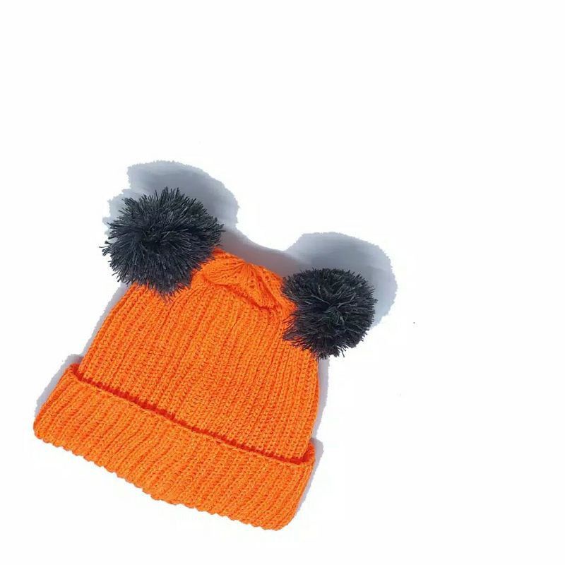 Topi Kupluk Bayi Anak Polos Model Pompom Cowok Cewek