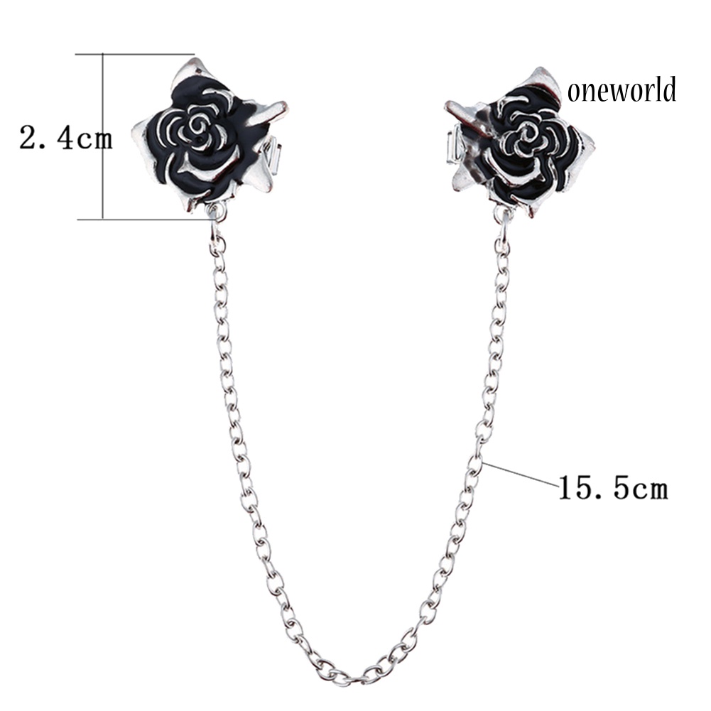 OW@ Women Rose Sweater Shawl Cardigan Clip Collar Tip Lapel Brooch Pin with Chain