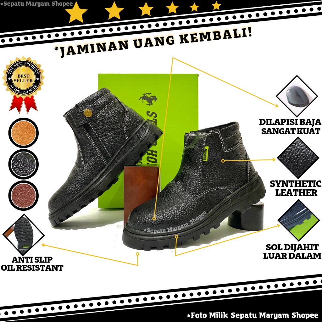 Sepatu Safety Zipper Pria Ujung Besi Sepatu Septi Resleting Murah Safety Boots Septy Sefty Bisa COD