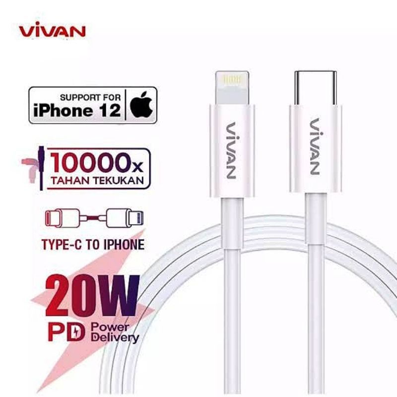 [VIVAN K-CL] Kabel Data Type C To Lightning Support PD Fast Charging 20W For XR XS MAX/ 11 PRO MAX/ 12 PRO MAX/ 13 PRO MAX/ 14 PLUS [KC-L]