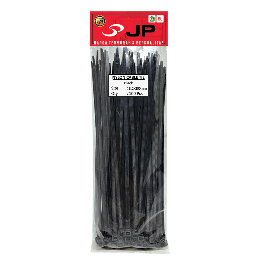 KABEL TIES 3.6 x 200 MM HITAM - PENGIKAT KABEL TIS - CABLE TIE 100 PCS