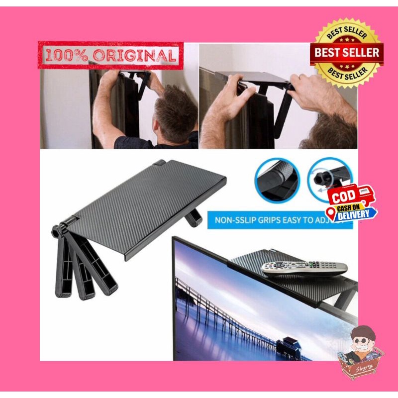 Rak Monitor TV Rak Atas Tampilan Layar Penyimpanan Meja Riser - Hitam