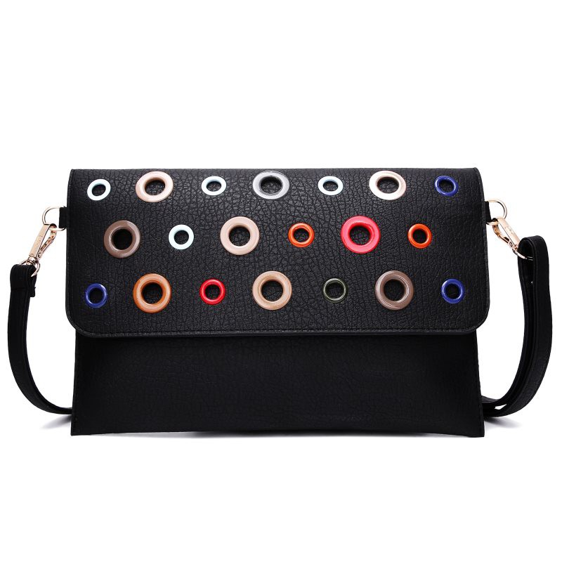 tas selempang messenger bag dengan tali panjang hitam dot kulit jeruk