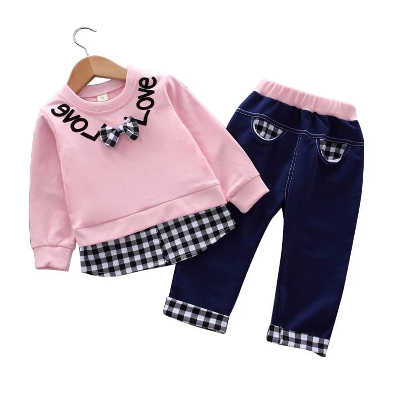 Zahra Setelan Anak Perempuan Love Set Bahan Fleece | Pakaian Anak Kekinian Umur 1-6 Tahun