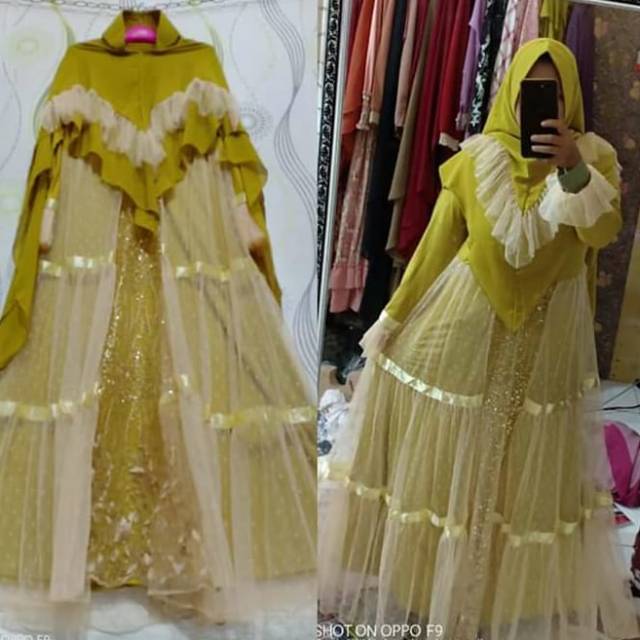 GAMIS PESTA GLAMOUR BROKAT GLITER TILE KELILING IMPORT