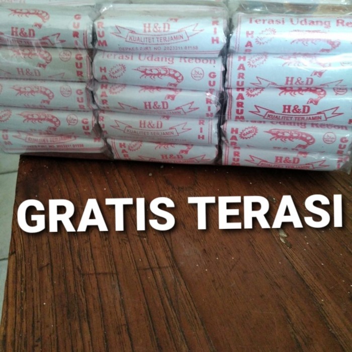 

PROMO Terasi Merah Cap H&D Khas Cirebon 5 Pcs GRATIS Teh Upet