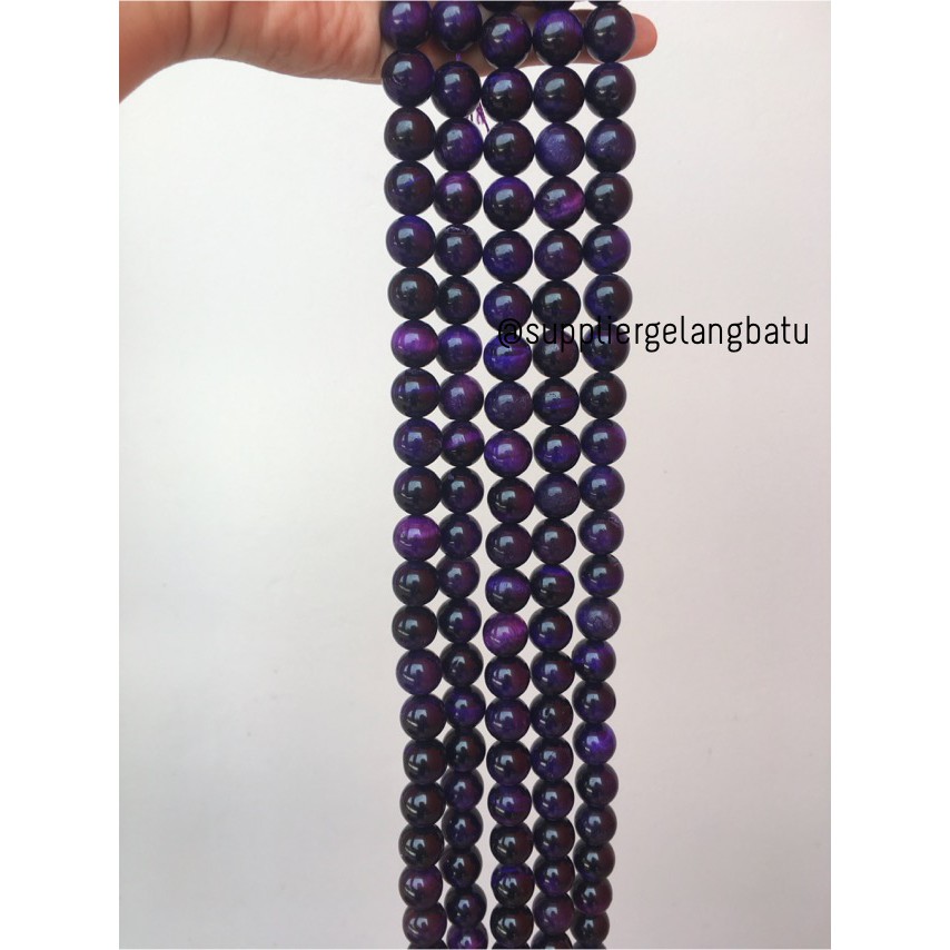 Purple Tiger Eye Biduri Sepah Ungu Mata Singa 14mm Natural Akik Bahan Serat Emas Gold Bahan Aksesori