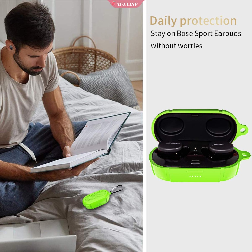 Case Pelindung Earbud Wireless Bahan Silikon Dengan Carabiner Untuk Bose Sport