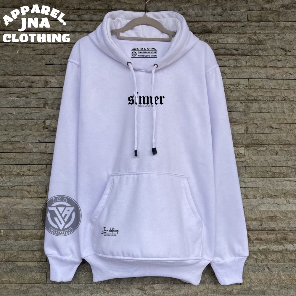 Sweter Hoodie Pria Putih Sablon SINNER Katun Tebal Suiter Cowo Keren Best Seller Hudi Unisex Distro Gaya Kasual Sweater Brand Jna Clothing