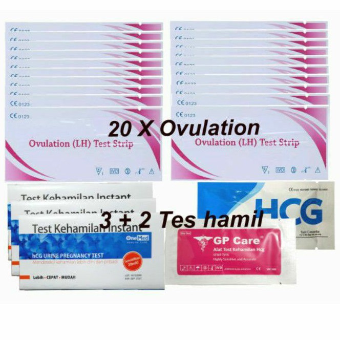 Paket 20 Ovulation test  dan tes hamil Ovulation test / Ovulation tes /LH 20 + Tp 4 + GP care biru 1