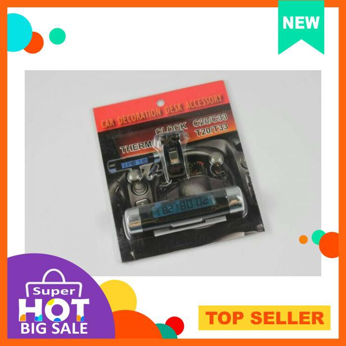 Jam Digital &Amp; Temperatur Mobil Lcd Biru