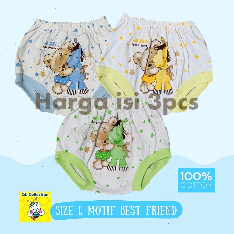 OBRAL! ISI 3PCS! CD CELANA DALAM ANAK SIZE L (2-4 TAHUN) 100%KATUN