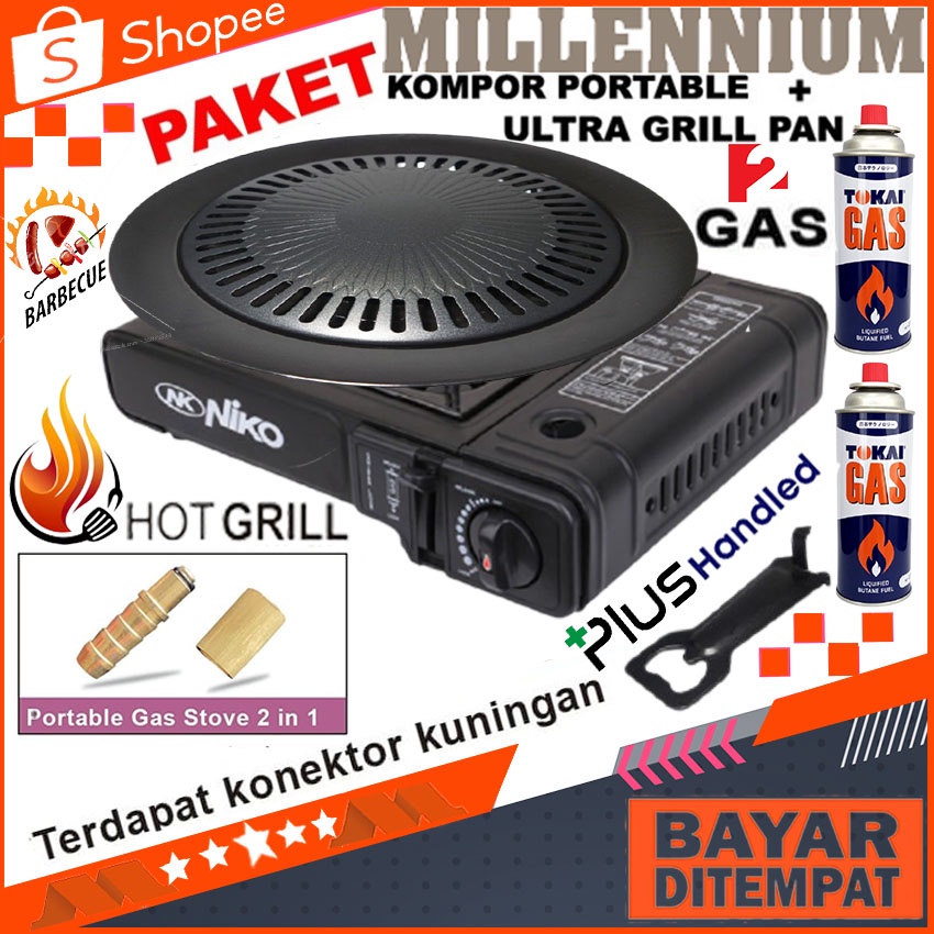 Niko Kompor Portable  SNI 2in1 Plus Ultra Grill Tebal Dan 2 Gas Kaleng