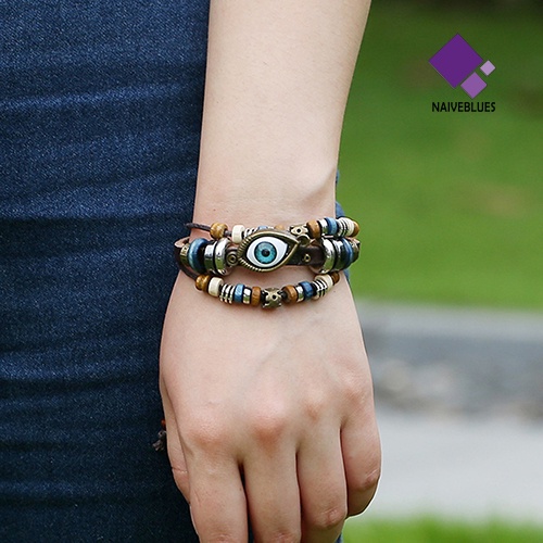 Naiveblue &gt; Gelang Tangan Handmade Adjustable Aksen Mata Turki Imitasi Untuk Unisex / Pria / Wanita