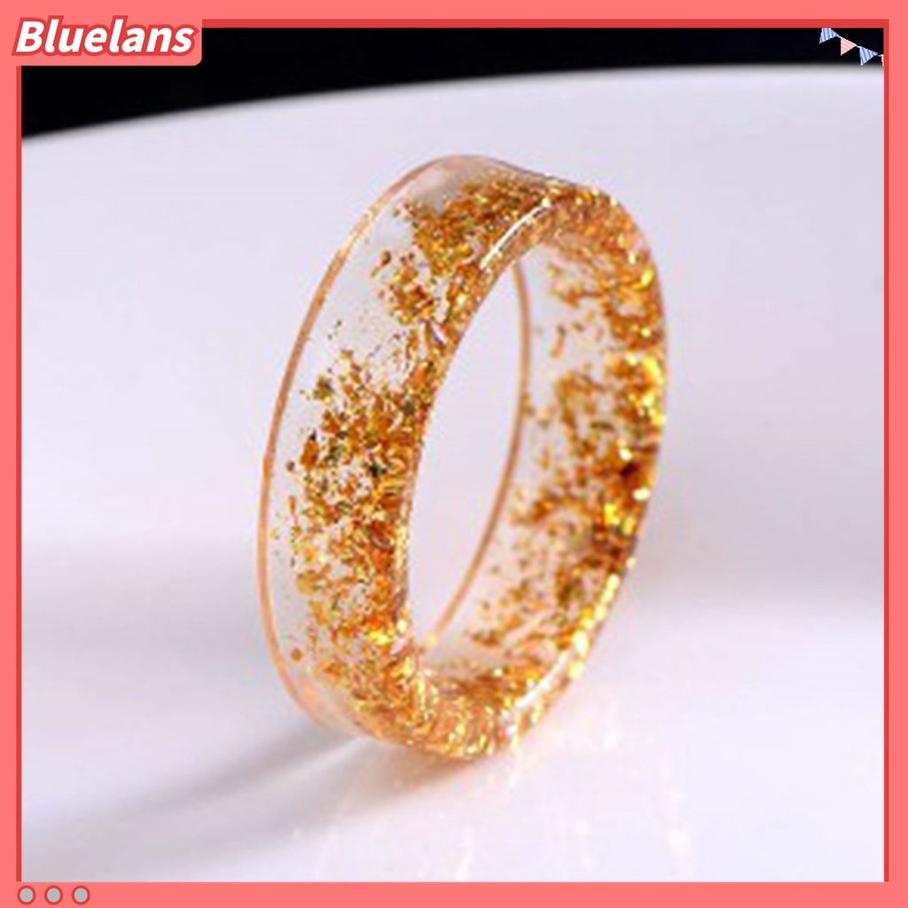 Bluelans Cincin Resin Transparan Aksen Bunga Kering Handmade Gaya Retro Untuk Wanita