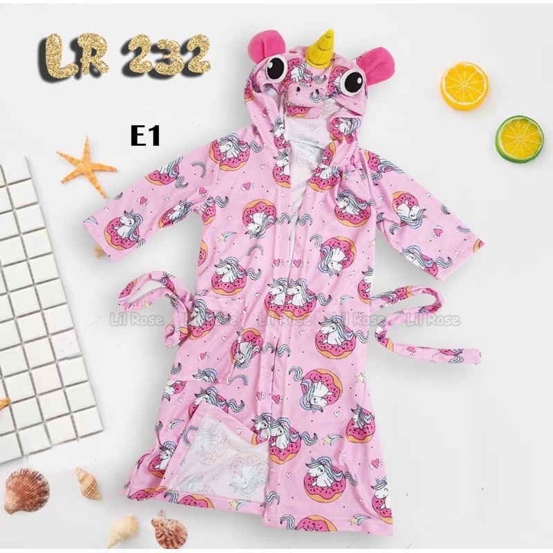 Handuk hoodie lil rose - jubah mandi anak