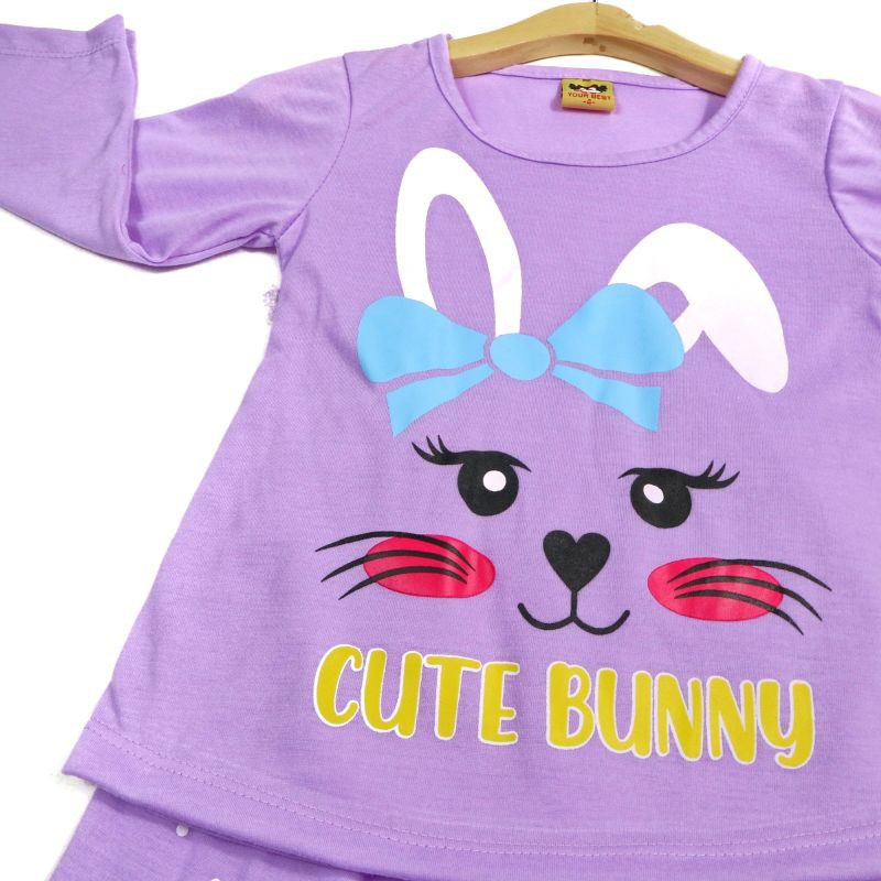 SETELAN FASHION SIKUNING MOTIF CUTE BUNNY BAHAN KAOS 2-6 TAHUN