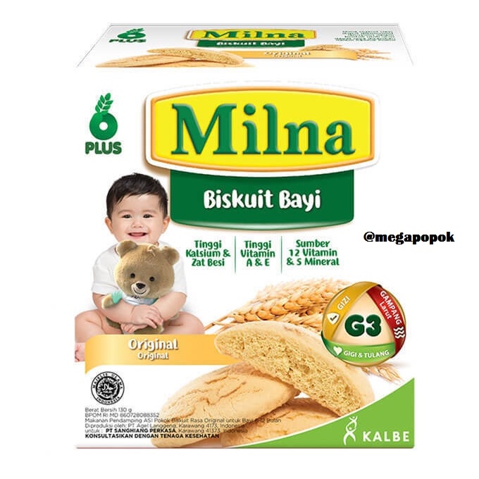 Milna Biskuit Bayi 6-12 Bulan Pisang/Beras Merah/Jeruk/Original/Kacang Hijau 130gr/megapopok