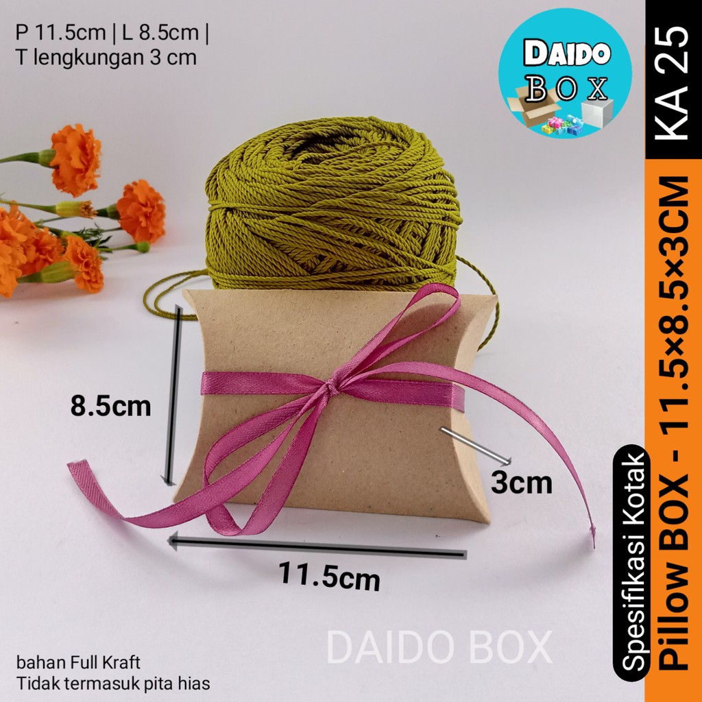 

ISI 36 BIJI Pillow Box Kraft 11cm Ka29 | Kotak Kado Kardus Dus Souvenir Aksesoris - Kraft Muda