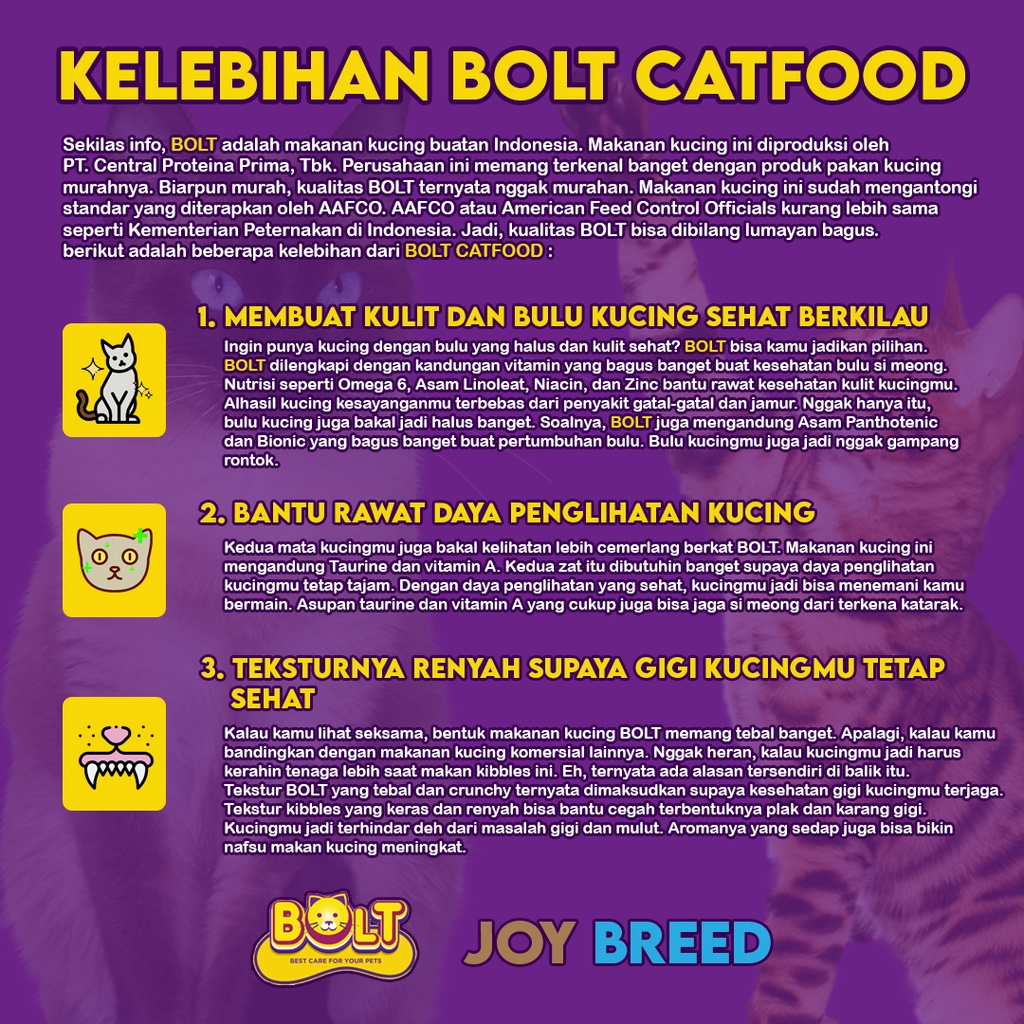 MAKANAN KUCING BOLT 500 GRAM REPACK DRY FOOD KUCING MURAH