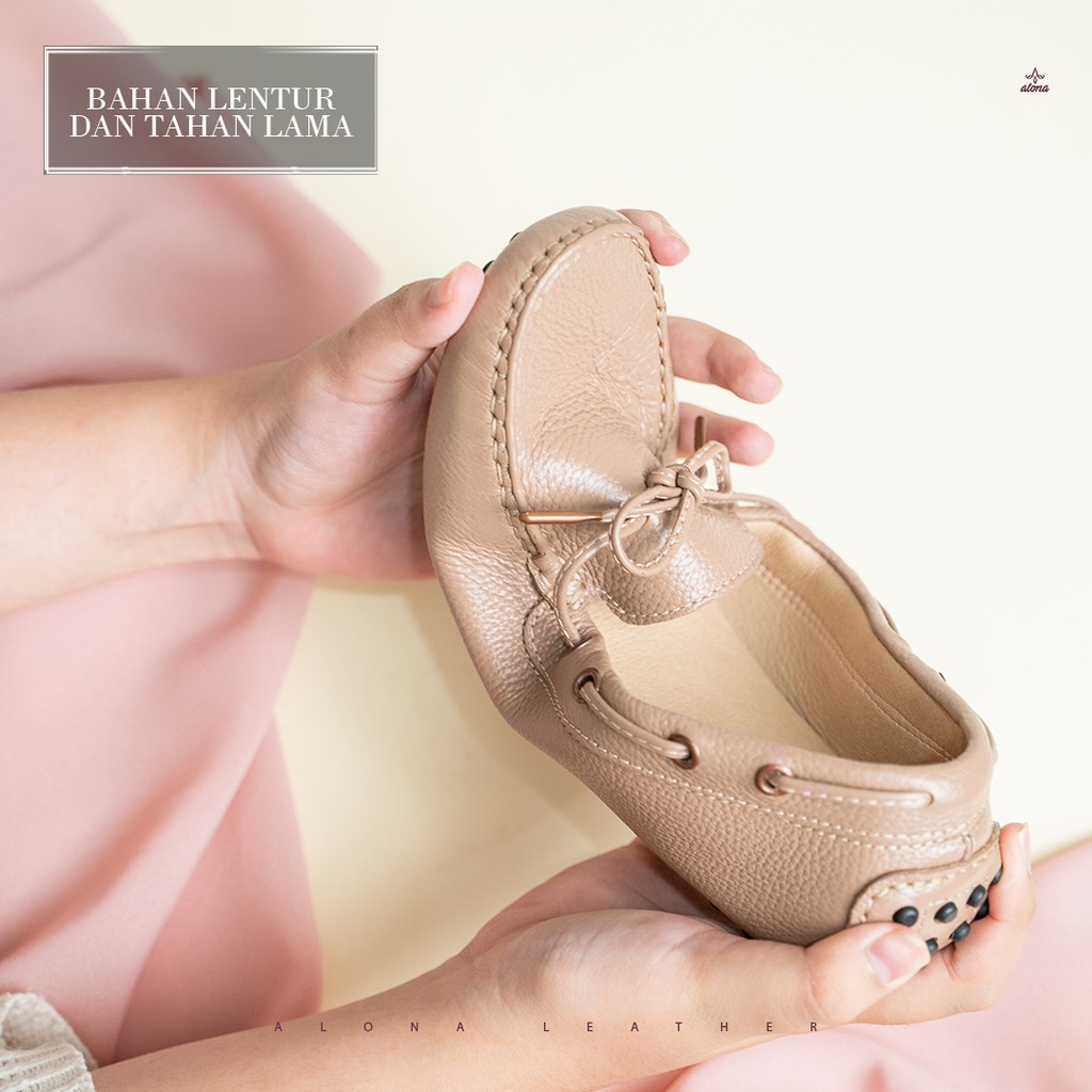 sepatu wanita kulit asli flat loafer alona genie / sepatu loafers wanita kulit sapi asli TERBARU